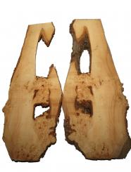 2x Ulme Holz Rüster gemasert Brett 130x15-50cm x 20-23mm 