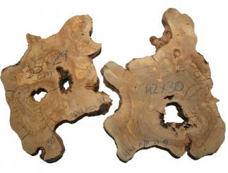 2x Oliven runde Baumscheiben Wurzelholz 35-42x29-30cm x 27mm 