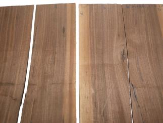 4x Nussbaumholz Brettchen Sägefurnier 80x20-25cm x 7-9mm #P1 