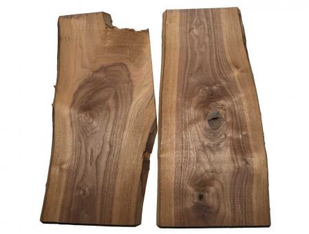 2x Nussbaumholz Walnussholz Bohle 86x24-40cm x 23mm 