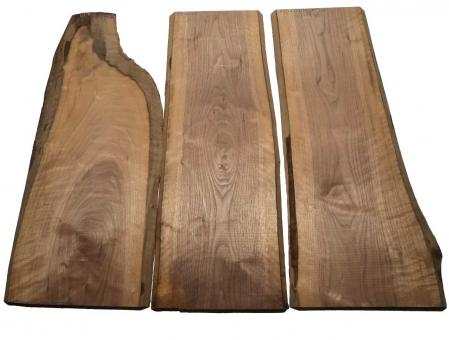 3x Nussbaumholz Walnussholz Bohle 99x16-41cm x 23mm 