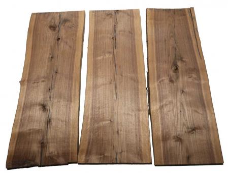 3x Nussbaumholz Walnussholz Bohle 90x27-36cm x 23mm 