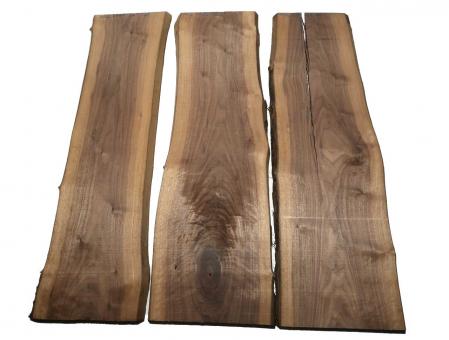3x Nussbaumholz Walnussholz Bohle 102x27-33cm x 23mm 