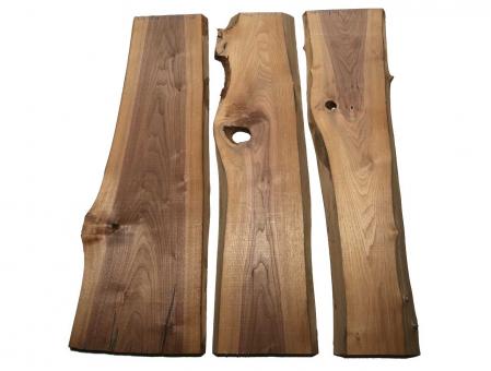 3x Nussbaumholz Walnussholz Bohle 103x19-33cm x 23mm 
