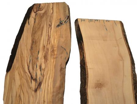 Olivenholz Brett Olivenbaum Baumscheibe 77x20-24cm x 27mm 