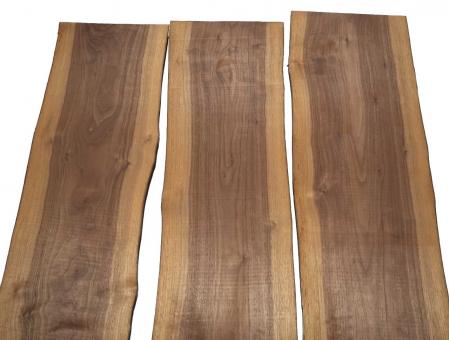 3x Nussbaum Holz Walnussholz rustikal 102x24-29cm x 23mm 